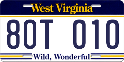 WV license plate 8OT010