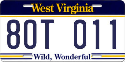 WV license plate 8OT011