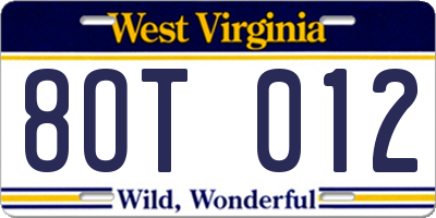 WV license plate 8OT012