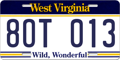 WV license plate 8OT013