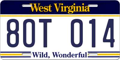 WV license plate 8OT014