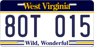 WV license plate 8OT015