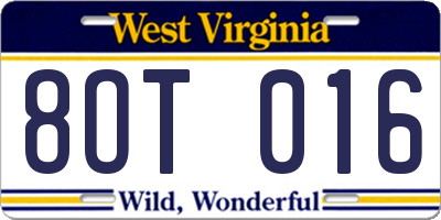 WV license plate 8OT016
