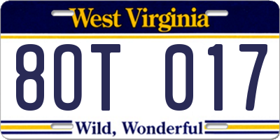 WV license plate 8OT017