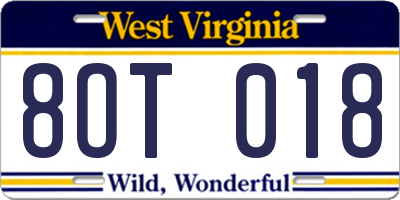 WV license plate 8OT018