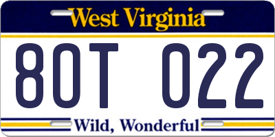 WV license plate 8OT022