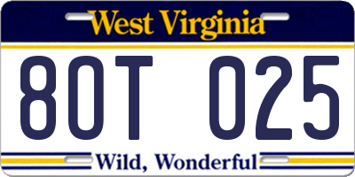 WV license plate 8OT025
