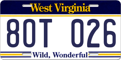 WV license plate 8OT026
