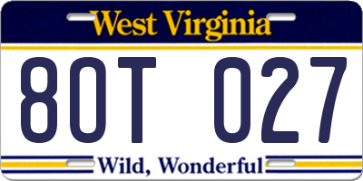 WV license plate 8OT027