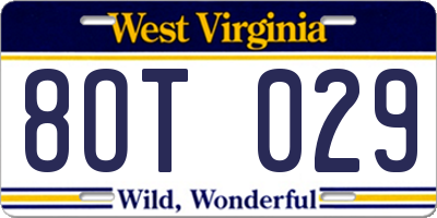 WV license plate 8OT029