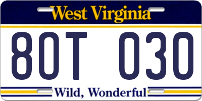 WV license plate 8OT030