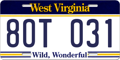 WV license plate 8OT031