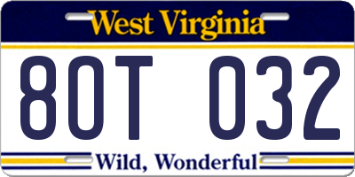 WV license plate 8OT032
