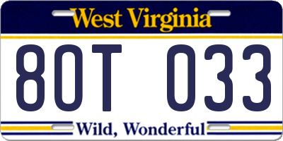WV license plate 8OT033