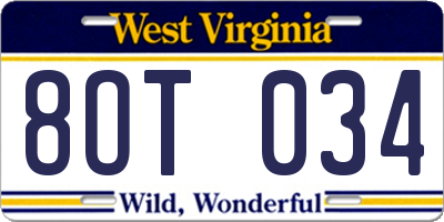 WV license plate 8OT034