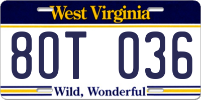 WV license plate 8OT036