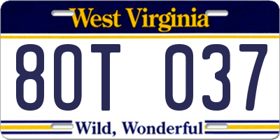 WV license plate 8OT037