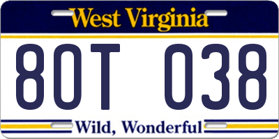WV license plate 8OT038