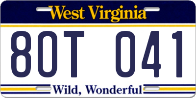 WV license plate 8OT041