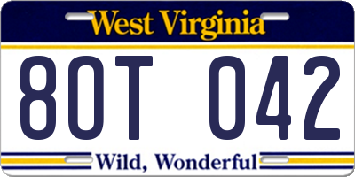 WV license plate 8OT042
