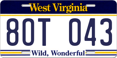 WV license plate 8OT043