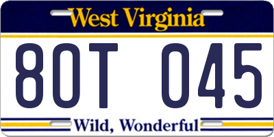 WV license plate 8OT045
