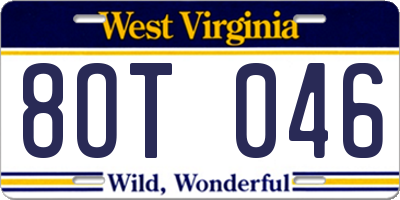 WV license plate 8OT046