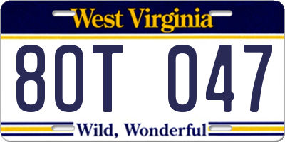 WV license plate 8OT047