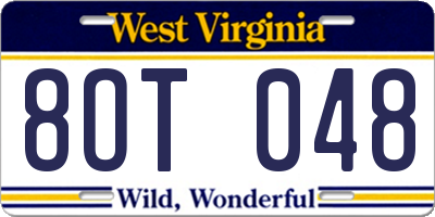 WV license plate 8OT048