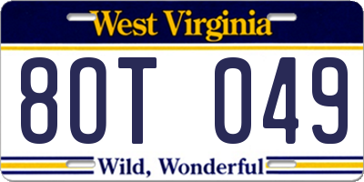 WV license plate 8OT049