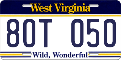 WV license plate 8OT050
