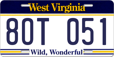 WV license plate 8OT051