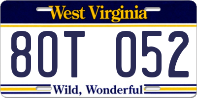 WV license plate 8OT052