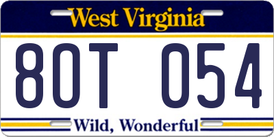 WV license plate 8OT054
