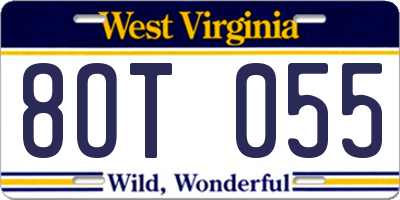 WV license plate 8OT055