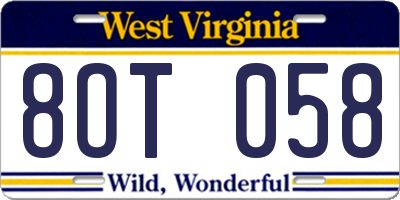WV license plate 8OT058