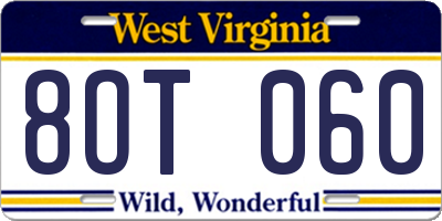 WV license plate 8OT060