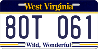 WV license plate 8OT061