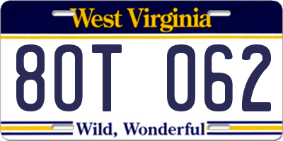 WV license plate 8OT062