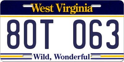 WV license plate 8OT063
