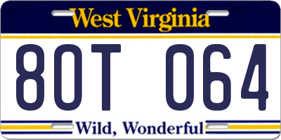 WV license plate 8OT064