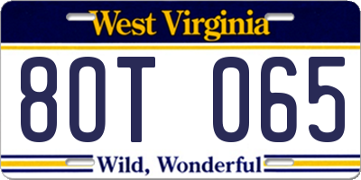WV license plate 8OT065