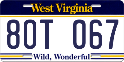 WV license plate 8OT067