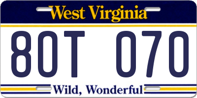 WV license plate 8OT070
