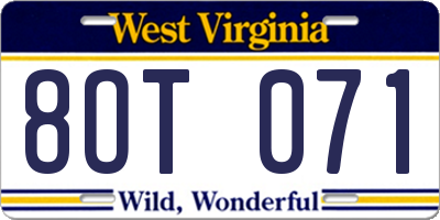 WV license plate 8OT071