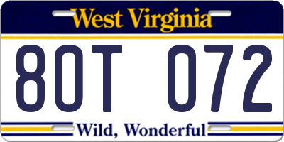 WV license plate 8OT072