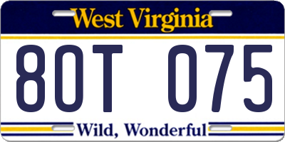 WV license plate 8OT075