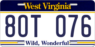 WV license plate 8OT076