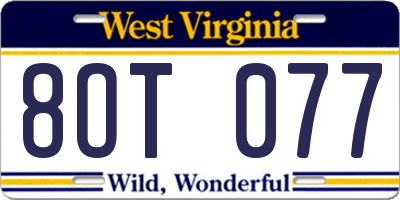 WV license plate 8OT077