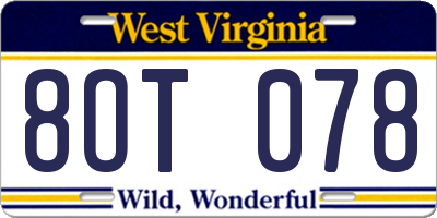 WV license plate 8OT078